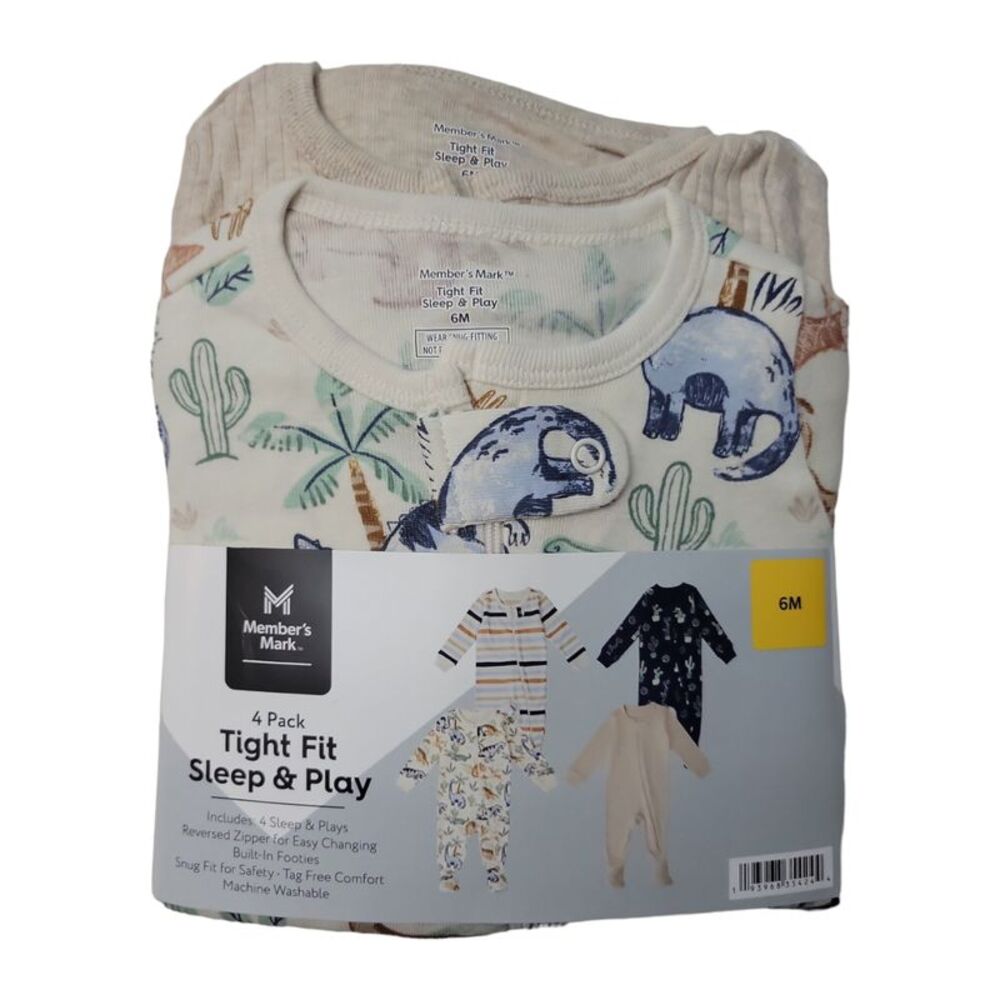 Member's Mark Infant & Toddler Boy's 4 Piece Tight Fit Sleep & Play Set - Dinos
